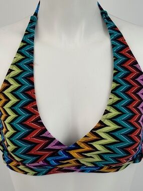Milly Cabana Womens Medium Wrap Bikini Top Black Multi Color Chevron Stripes